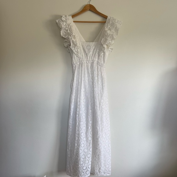 J.CREW Ruffle Maxi Eyelet Cotton Dress White Size: 4 - Picture 3 of 8